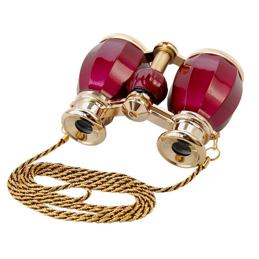 CCO HQRP 4 x 30 Opera Glasses Antique Style Burgundy Pearl with Gold Trim w/Necklace Chain 4X Extra High Magnification with Crystal Clear Optics