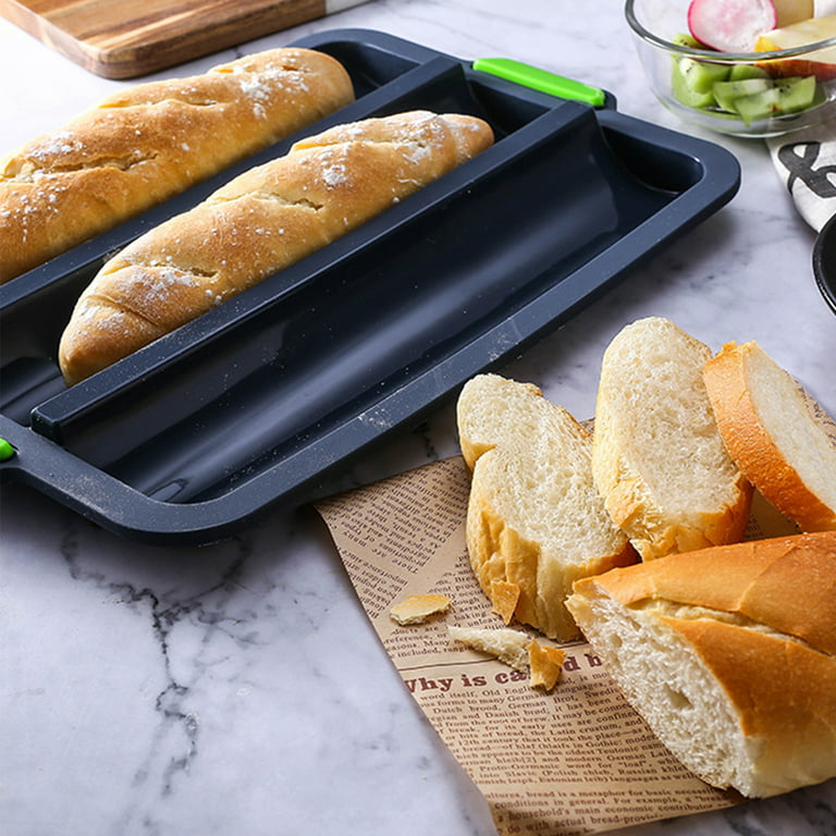 Cheers.US Silicone Baguette Pan Non-stick French Bread Baking Mould, 3 Wave  Baguette Tray Loaf Pan Bake Mold, Non-Stick Baking Liners Mat Oven Toaster Pan  Silicone Sandwich French Baking Tray 