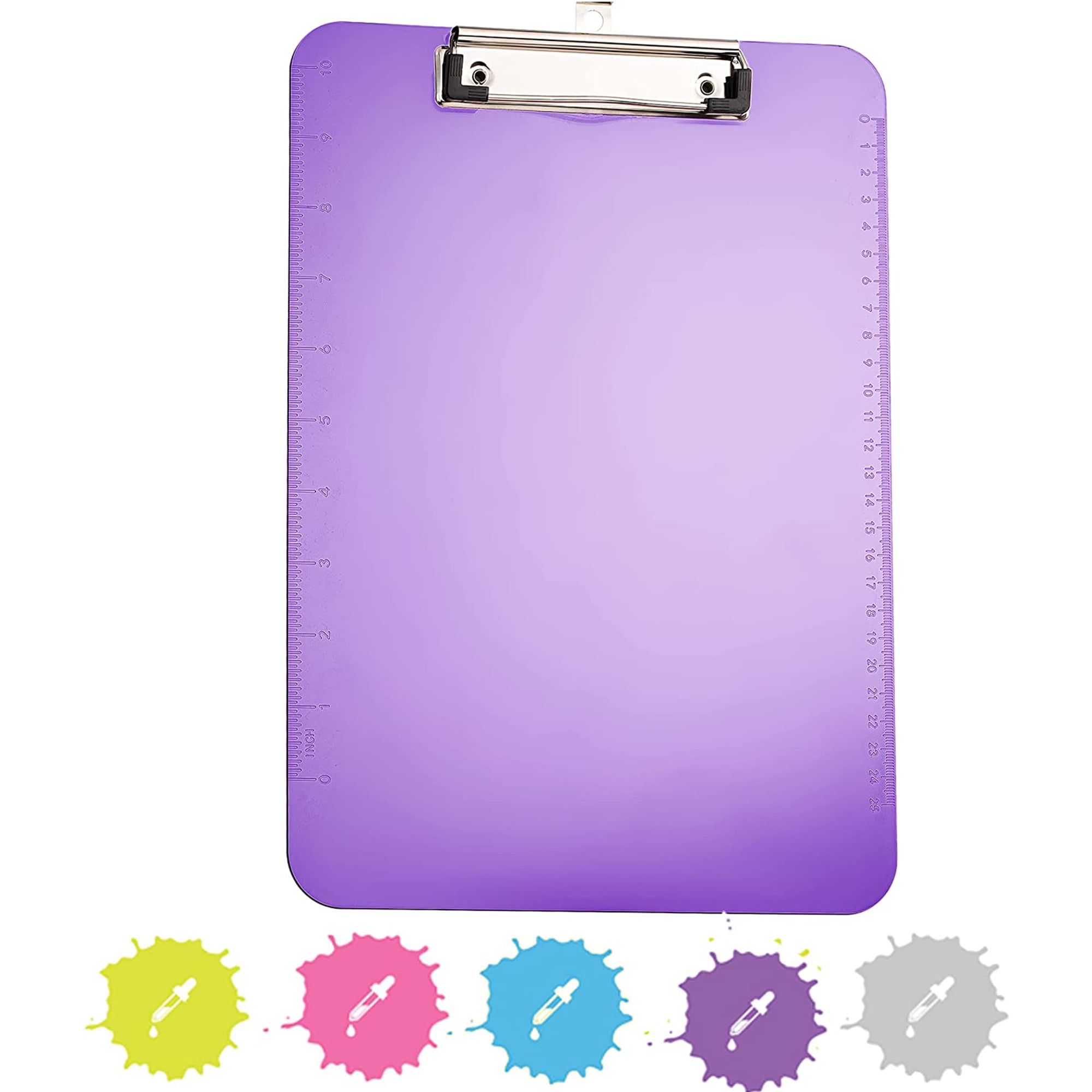 Enday Plastic Clipboard with Ruler Heavy Duty Clipboards for Medical, Office, School Use Purple