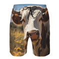thumbnail image 3 of Honeii's Countryside Flower Cow Print Men's Casual Shorts with Drawstring，Swim Trunks Quick Dry Beach Shorts, 3 of 5