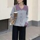 thumbnail image 5 of Doll Collar Knit Outwear Women Christmas Party Long Sleeve Heart Shaped Button Color Block Sweater Top, 5 of 5