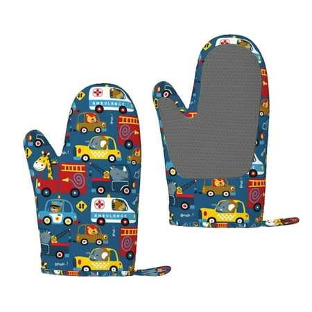 

Zufioo Vehicles Cartoon with Funny Drivers Animal Drivers Print Silicone Anti-Scalding Gloves Kitchen Hanging Rope Gloves Kitchen Utensils Suitable for Barbecue Baking Cooking