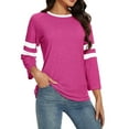 thumbnail image 3 of Scyoekwg Womens 3/4 Sleeve Shirts Dressy Casual Round Neck Three-quarter Sleeve T Shirts Striped Print Graphic Tee Comfy Lightweight Blouses (Hot Pink,M), 3 of 5