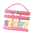 thumbnail image 1 of Bolsa de maquillaje transparente con letras de chenilla, viaje, bolsa de cosas, bolsa de cosméticos para oficina, viajes de negocios, fiestas en el Rosa, 1 of 8