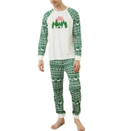 

Glookwis Mommy Dad Child Snowflake Printed Sleepwear Xmas Pjs PJ Sets Casual Loose Nightwear Long Sleeve Tops And Pants Matching Family Pajamas Set Green Women L