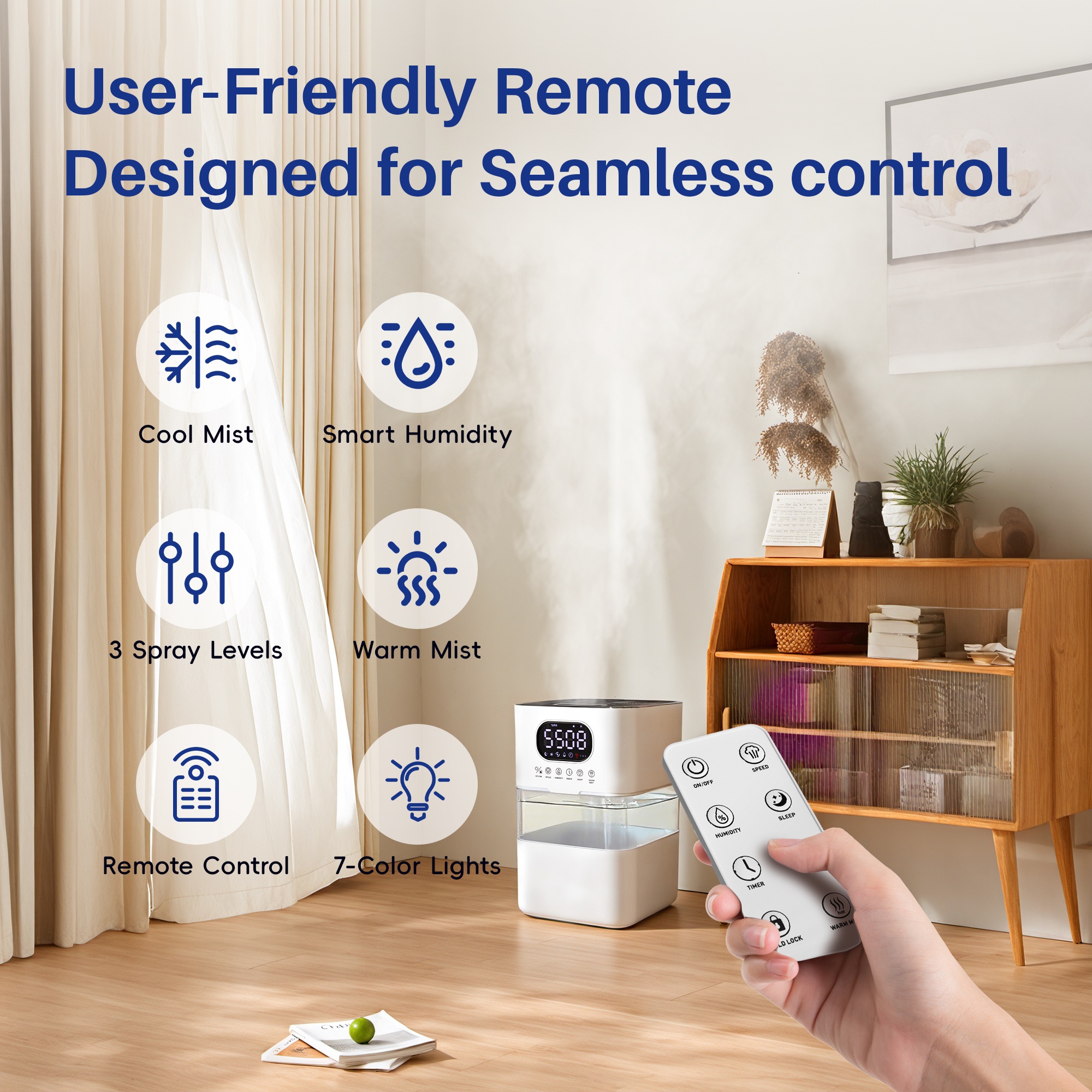 Dhole 8.5L Humidifiers with Warm Mist, Smart Humidifier with Auto Shut-Off, Customizable Humidity (40-90%), Quiet Operation for Whole Night Sleep