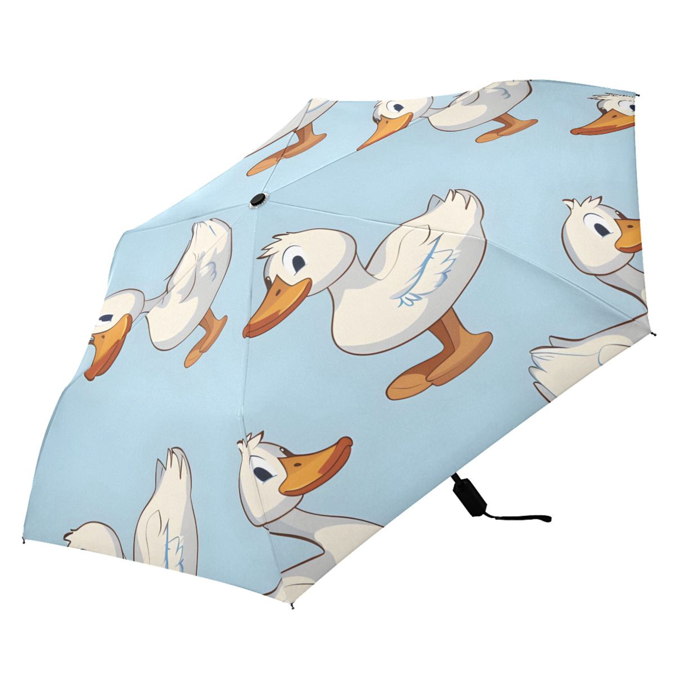 Cartoon Duck Compact Sun Umbrella Windproof Travel Umbrellas for Rain Strong Portable UV Protection