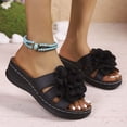 thumbnail image 4 of HAOTAGS Women Sandals,Slide Entry Round Peep Toe Heel 3cm Wedge Thong Slippers Black 7, 4 of 9