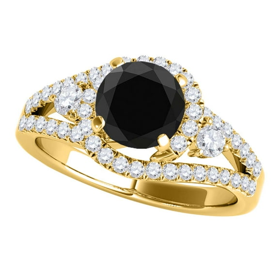 Aonejewelry 1.75 Ct. Halo Black Diamond Engagement Ring In 14k Yellow Gold
