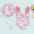 thumbnail image 2 of Bagilaanoe Toddler Baby Girls Swimsuits 3 Piece Tankini Set Floral Print Fly Sleeve Tops + Shorts + Swim Cap 6M 12M 18M 24M 3T Kids Swimwear Bathing Suit Beachwear, 2 of 7