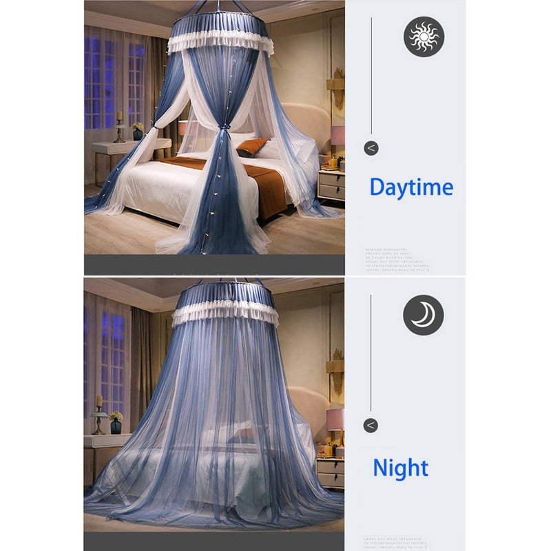 Kadahis Bed Canopy for Girls & Adults, Elegant Double Layer Bed Curtain Canopy Drapes, Round Dome Lace Princess Canopies Netting
