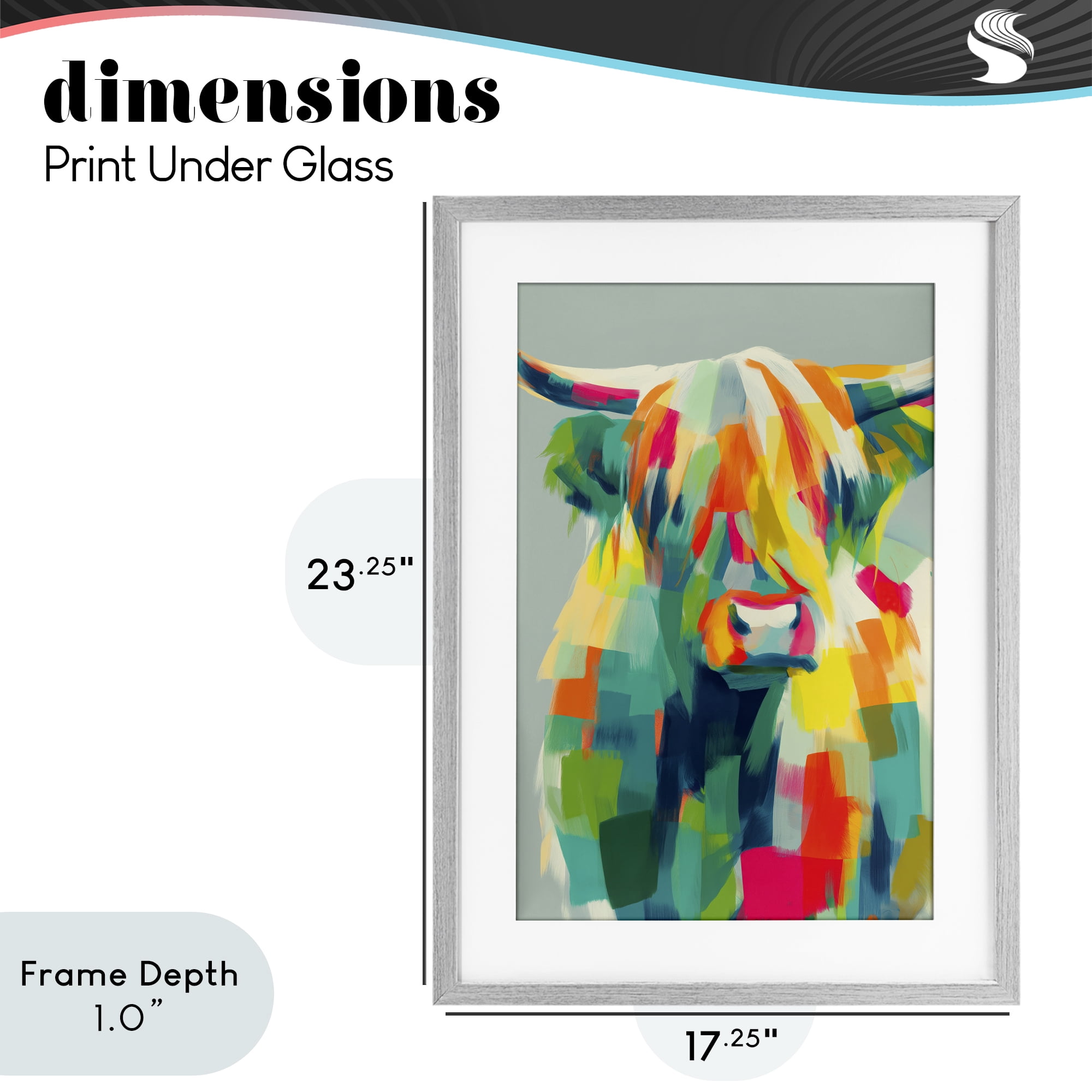Stupell Industries Highland Cow Abstract Patchwork Gray Framed Print Under Glass, design by Chromatic Storm Studio