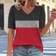 thumbnail image 5 of Turilly Women's Puff Sleeve Color Block Top Fashion Ladies V-Neck Button Detail Summer T-Shirt, 5 of 6