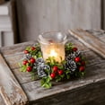 thumbnail image 3 of Christmas Candle Rings with Red Berries, Artificial 3 Inch Mini Wreaths for Pillar Candles, Winter Candle Holder Centerpiece for Xmas Table Wedding Door Tabletop Decoration, 3 of 5