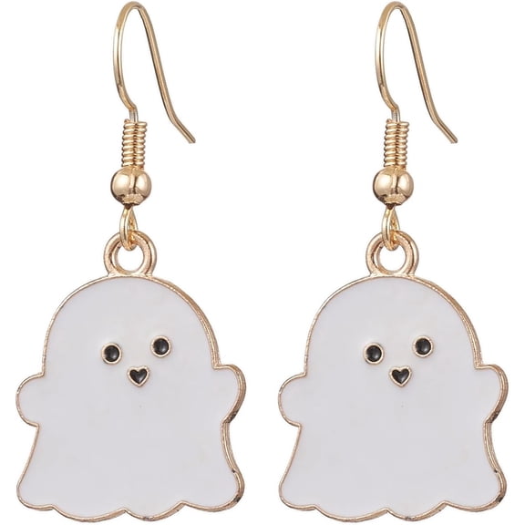 2 Pairs Cute Ghost Small Hoop Earrings Halloween Drop Dangle Earrings Set Alloy Enamel Dangle Earrings for Women Fashion Jewelry Gift