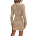 thumbnail image 4 of Women'S Cable Knit Sweater Dress Long Sleeve Knit Fall Winter Dresses Crewneck Mini Pencil Dresses Khaki M, 4 of 5