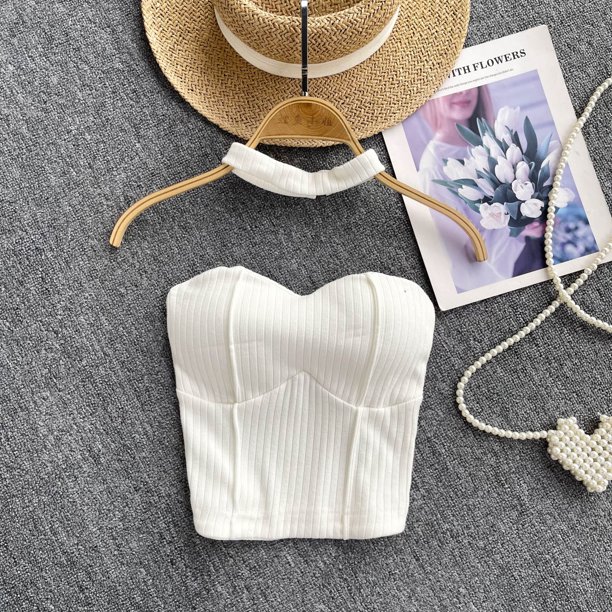 Camiseta sin mangas con tirantes y cuello Halter para niña, Top con cuello de excavación, ajustado