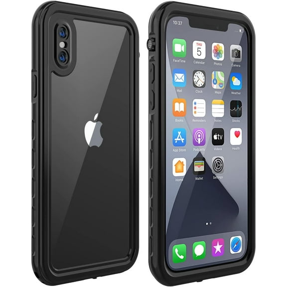 iPhone X/XS Waterproof Case - Full Body Shockproof Cover with Built-in Screen Protector, 5.8 Inch (Black/Clear)