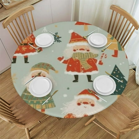 

BANET Cute Santa Claus Table Cloth Christmas Snowflakes Waterproof Round Tablecloth Washable Table Cover for Kitchen Outdoor Party Wedding 42 -46