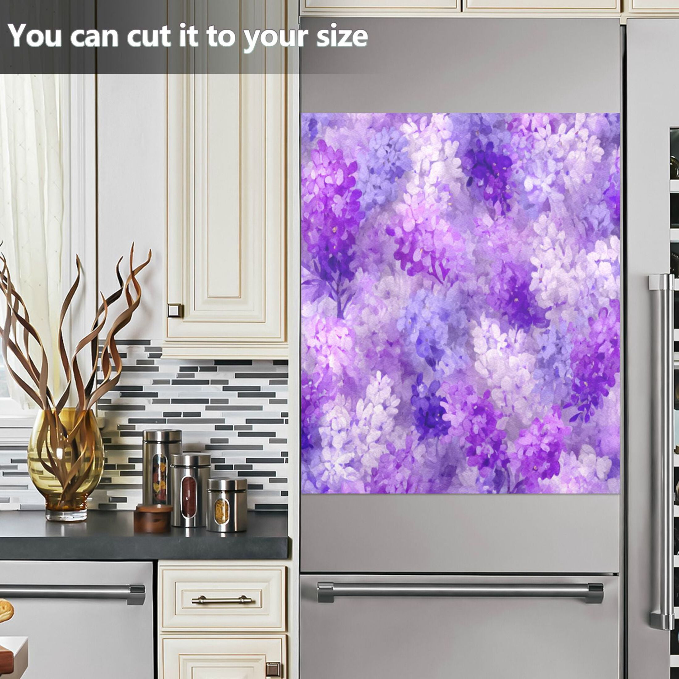 Dishwasher Magnetic Refrigerator Magnet Cover Sticker Home Decorative 23"x26" Lilac Purple Floral Pattern