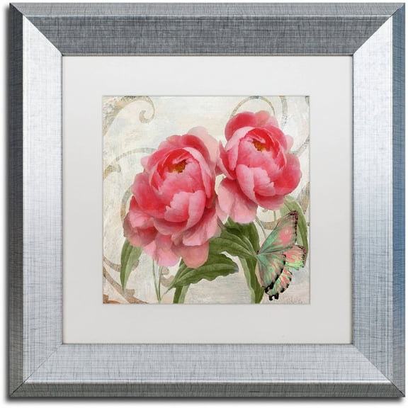 Trademark Fine Art "Apricot Peonies I" Canvas Art by Color Bakery White Matte, Silver Frame