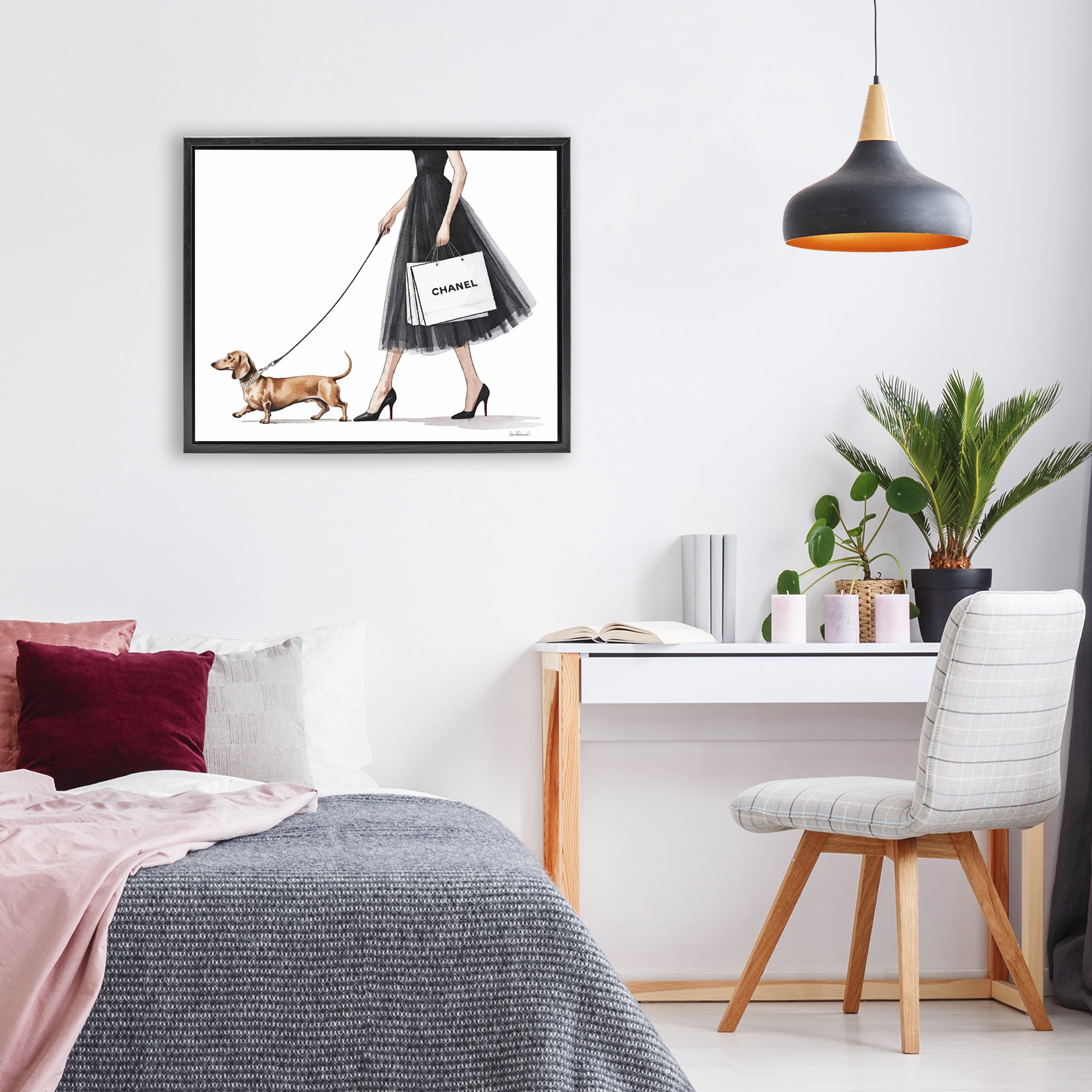 Stupell Industries Glam Dog Walking Black Framed Floater Canvas Wall Art, design by Amanda Greenwood