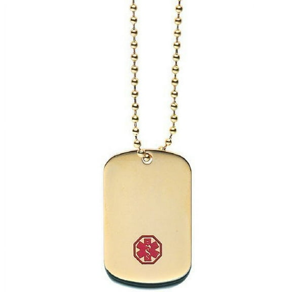 Stainless Steel Hypo Allergenic Dog Tag W/ Chain - 1 Inch X 1-1/2 Inch Gold Plated Stainless Steel