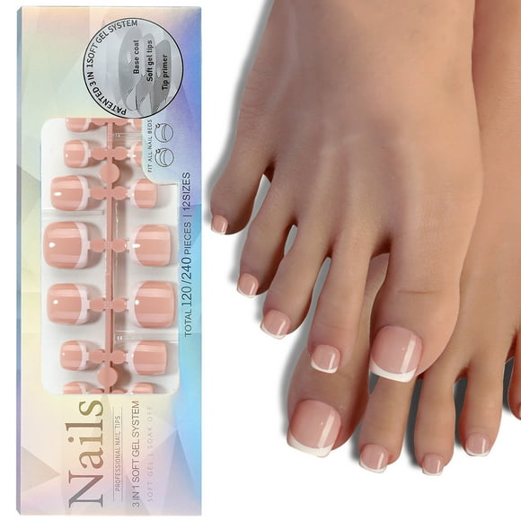 120PCS French Gel Toenail Tips French Tips Press on Nails 12 Sizes Fake Nails False Toe Nail Wearable Tips for Nail Art DIY