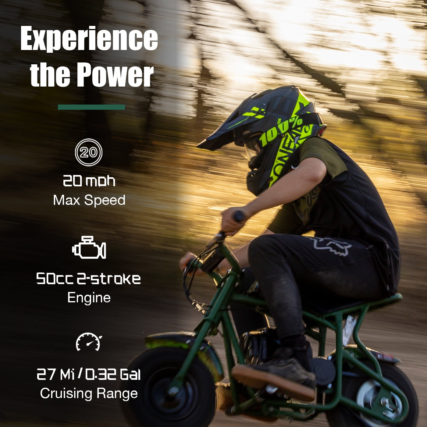 FRP DB003 40CC 2-Stroke Mini Dirt Bike with Training Wheels, Gas Powered Off-Road Dirt Bike for Kids, Enhanced Stability, Available in Red and Green