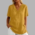thumbnail image 2 of IWRICH Linen V Neck T Shirts for Women Summer Casual Short Sleeve Tunic Tops Comfy Solid Color Loose Fit Basic Tees Yellow XL, 2 of 4