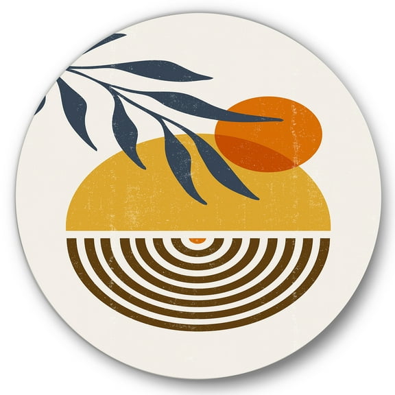 Designart 'Abstract Shapes With Botanical Minimalist Leaf IV' Modern Circle Metal Wall Art 36x36 - Disc of 36