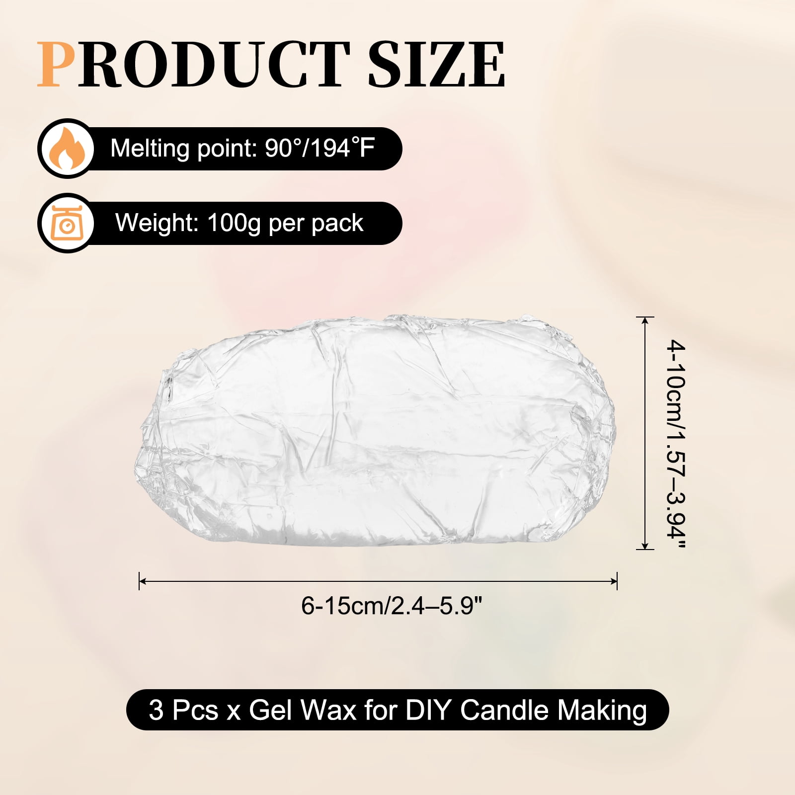 0.66lb Gel Wax for Candle Making, High Transparency Gel Wax Melts Candles Making Supplies for DIY Handmade Candle Decorative Material Supplies, White,3pcs