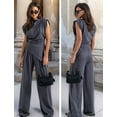 thumbnail image 5 of Women'S Round Neck Pleated Sleeveless Casual Suit,Sleeveless Crewneck Vest Wide Leg Pantsuit Business Sets with Pocket Dark Gray S, 5 of 8