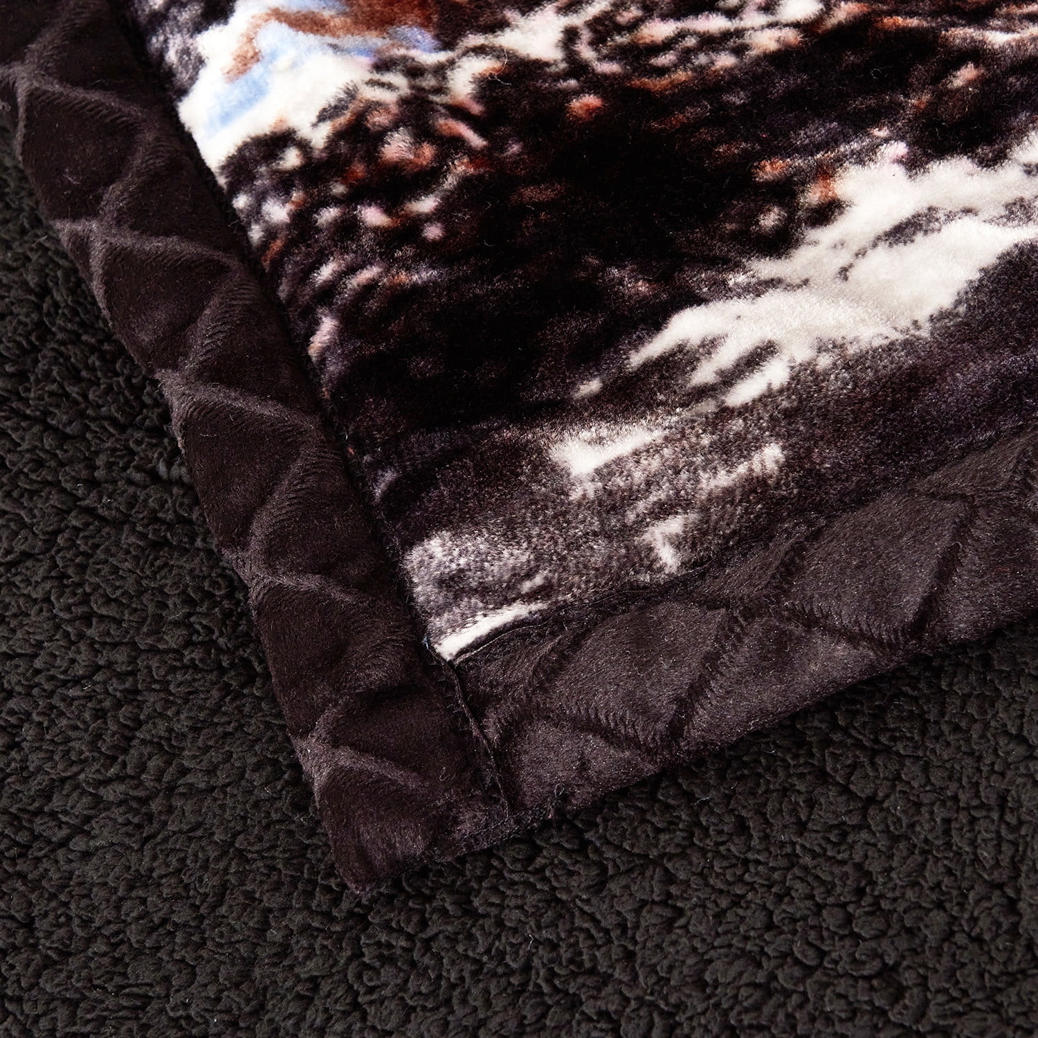 NC Warm Flannel Fleece Sherpa Blanket For King Bed 3 Piece,Printed Borrego Blanket,79"x91"