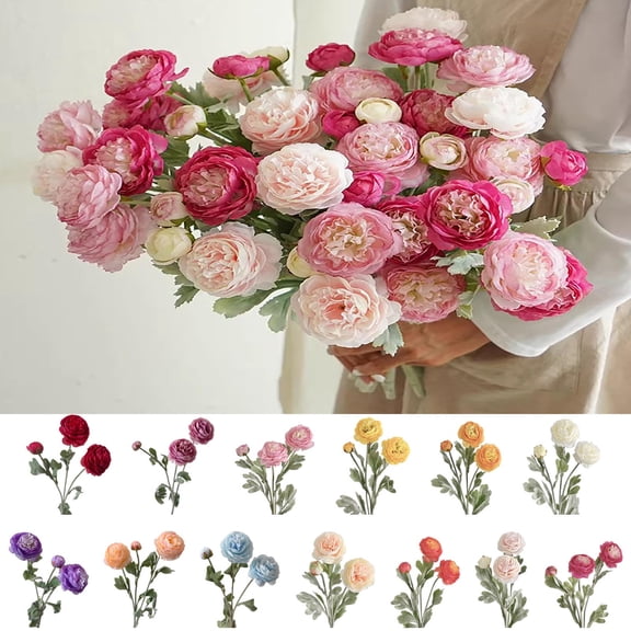 Artificial Flowers Peony Fake Silk Bloom for Home Decoration Living Room Dining Table Centerpiece Vase Arrangement Indoor Greenery by PALIFEUR
