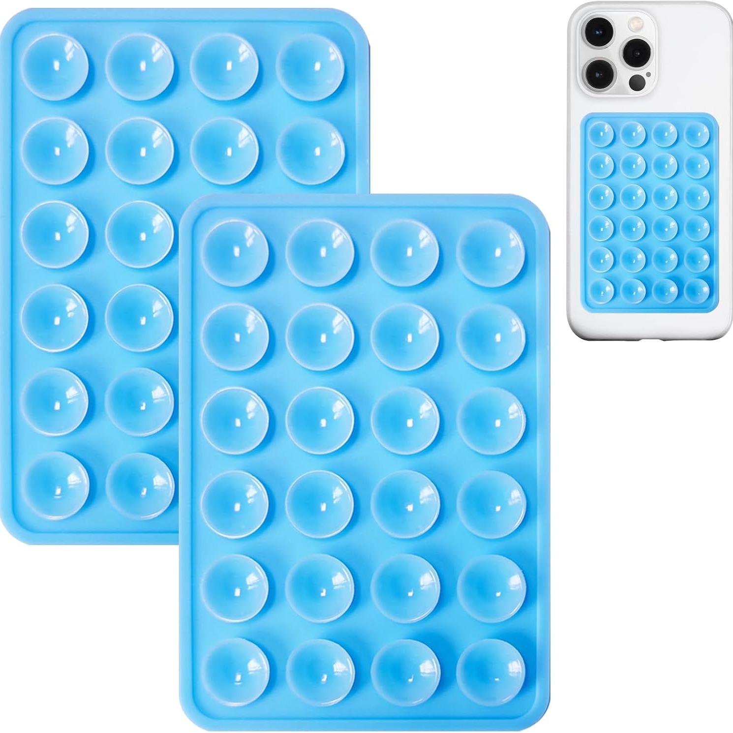 2 Pack Blue Silicone Double-Sided Suction Cup Phone Case Detachable Mount, Sticky Phone Grip Hands-Free Accessories for Selfies & Videos, Trending TikTok Items for iPhone & Android