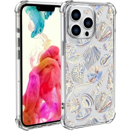 Beach Shells Phone Case for iPhone 15 PRO Seashells Cover Clear Phone Case w/Four Corner Reinforced Shockproof Girly Women Phone Cover Transparent Phone Case