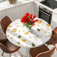 thumbnail image 2 of Round Table Cover 55-60 Inch Summer Bee Waterproof Reusable Table Cloth Round Fitted Vinyl Tablecloth with Elastic Edged for Parties Outdoors, Sweet Honey Spring Floral Botanical, 2 of 9