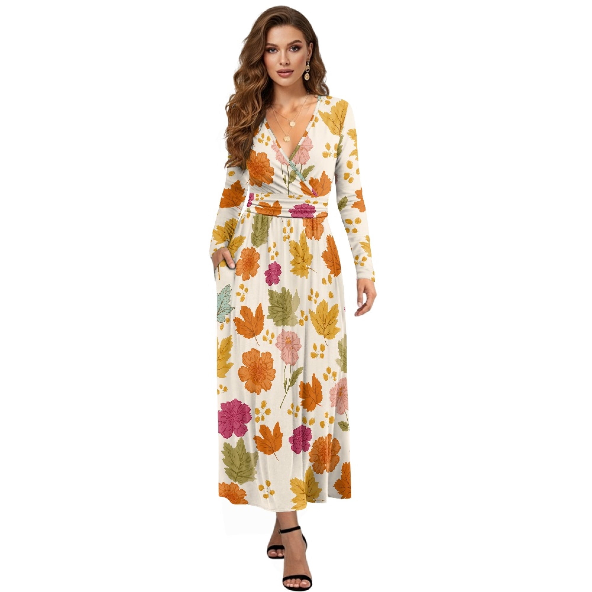 Tutolipy Sunflower Printed Dresses for Women V Neck Midi Dress