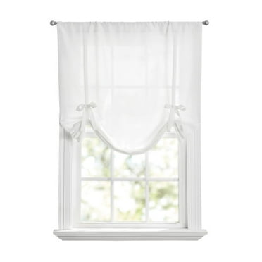 Mainstays Tie up Balloon Shade Pole Top, Arctic White, Polyester, Recycled Poly, 42"W x 63"L, 1 Piece, Indoor Curtain, Adult