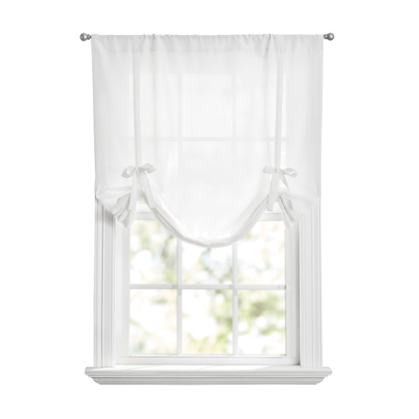 Mainstays Tie up Balloon Shade Pole Top, Arctic White, Polyester, Recycled Poly, 42"W x 63"L, 1 Piece, Indoor Curtain, Adult