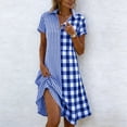 thumbnail image 2 of Horkkom Midi Dresses for Women V Neck Short Sleeve Shirt Dresses Summer Plaid Print Casual Dresses S, 2 of 7