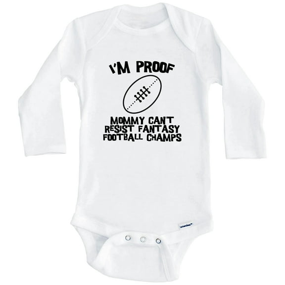 I'm Proof Mommy Can't Resist Fantasy Football Champs Funny One Piece Baby Bodysuit (Long Sleeve), 0-3 Months White
