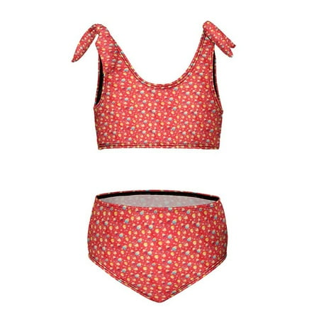 Red Floral Girl s 2 Piece Bikini Set Beach Sport Swimsuit Swimwear 12-14Y170cm