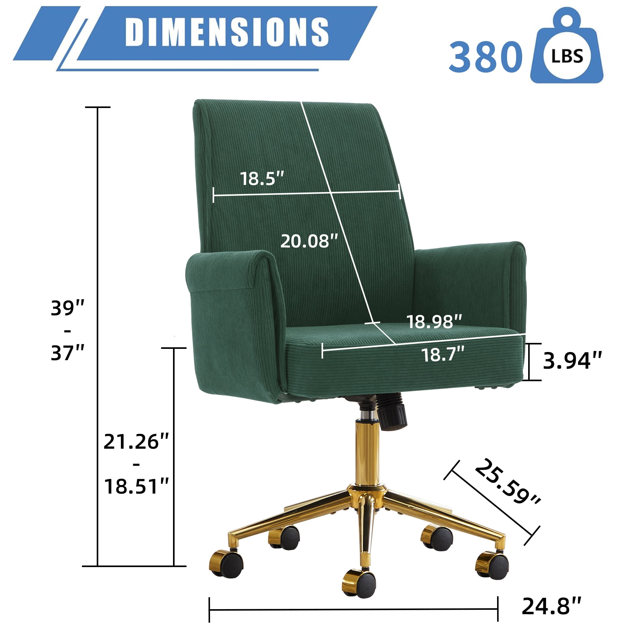 Homy Casa Upholstered Office Chair with Wheels, Adjustable Swivel Vanity Chair for Home Office