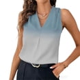 thumbnail image 7 of FDGIU Women's V Neck Front Pleat Sleeveless Satin Tank Top, Solid Loose Straight Hem Business Casual Camisole Blouse, 7 of 7