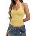 thumbnail image 6 of Womens Summer Tops Backless Tie Neck Double Lined Basic Halter Tops for Women Yellow M, 6 of 7