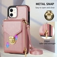 thumbnail image 6 of Allytech Wallet Case for iPhone 11, [Large Capacity] Wallet Case with Card Slots & Zipper Pocket, Premium PU Leather Metal Snap Kickstand Shockproof Case with Shoulder Strap, Rosegold, 6 of 8