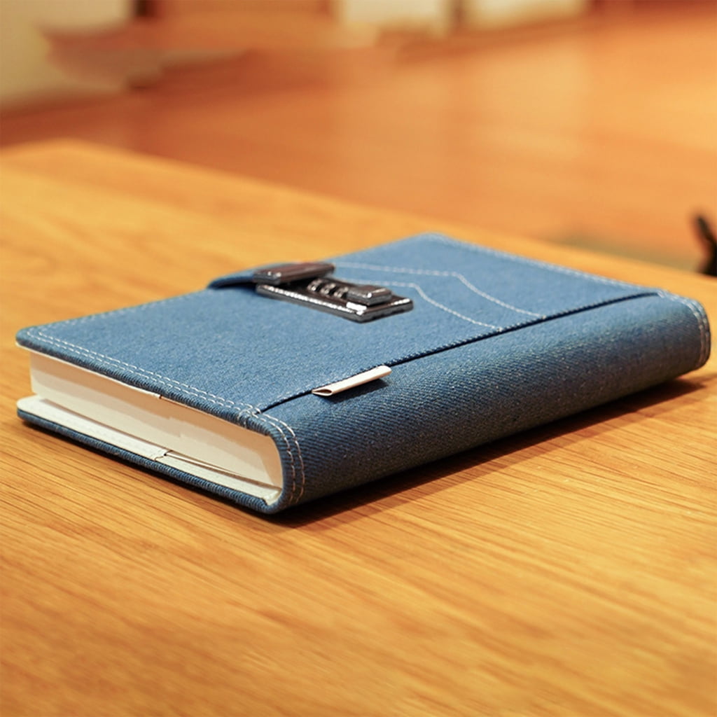Jesscasday B6 Classic Denim Cover Business Notepad with Combination Lock Ribbon Bookmark