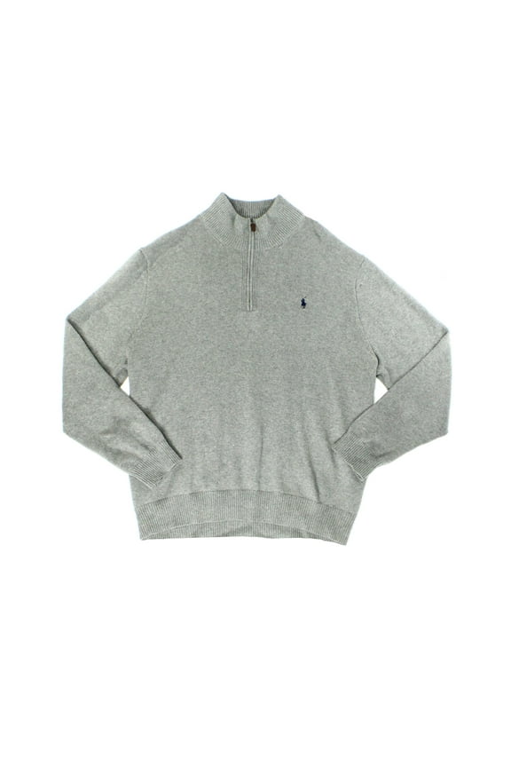 Mens Quarter Zip Knit Sweater, Grey, Big 3X